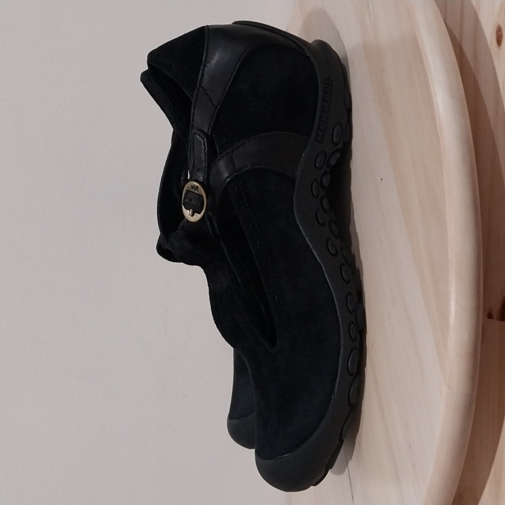 Merrell Maryjane Shoes Size 9.5 Plaza Black Suede Wedge Heel Outdoors Camping - Picture 4 of 14